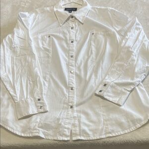 Jones New York White Snap Button Down Women’s Cotton Shirt Long Sleeve 2X